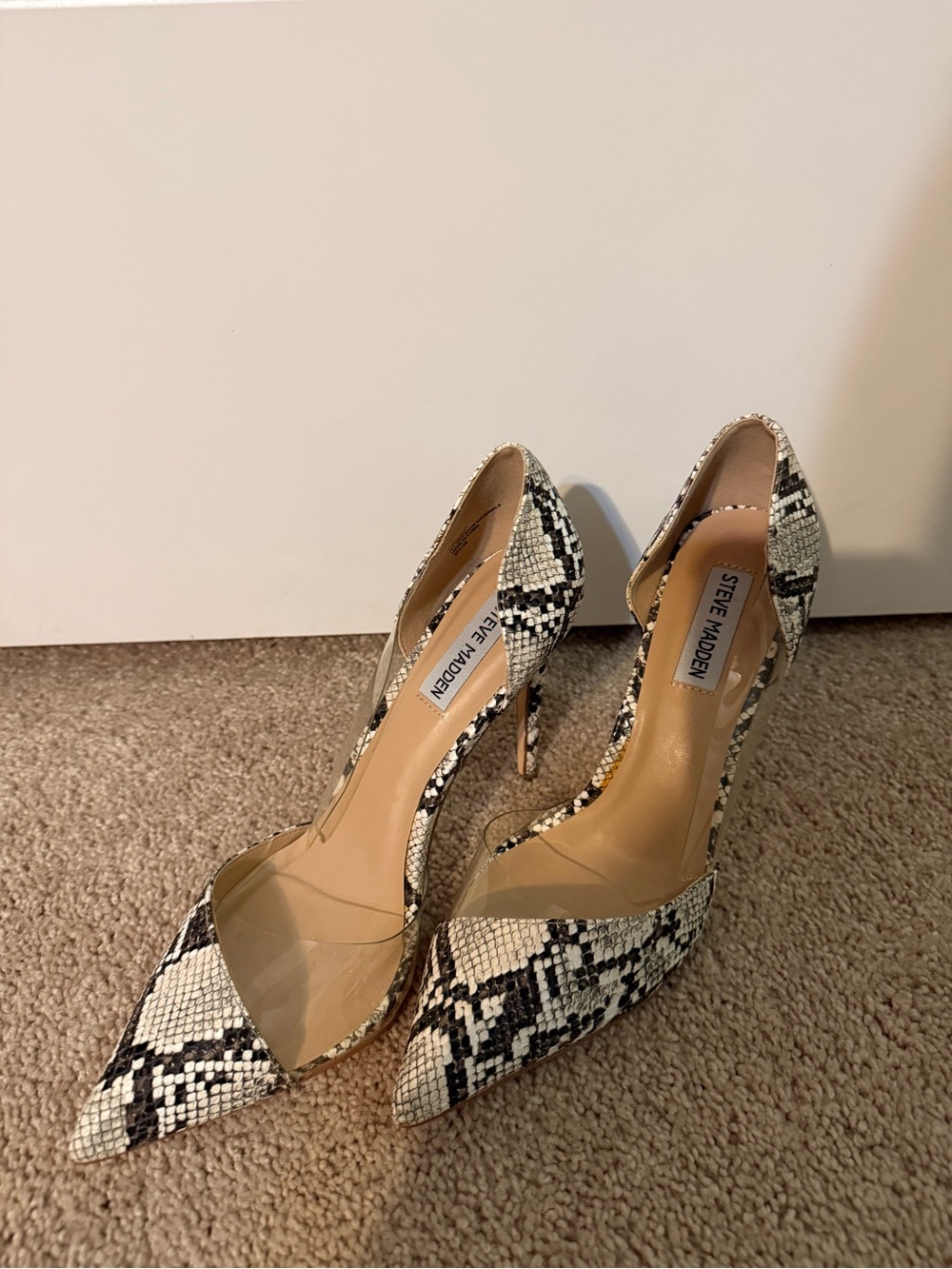 Steve Madden Black & White Snake-Print D'Orsay Pointed Pumps
